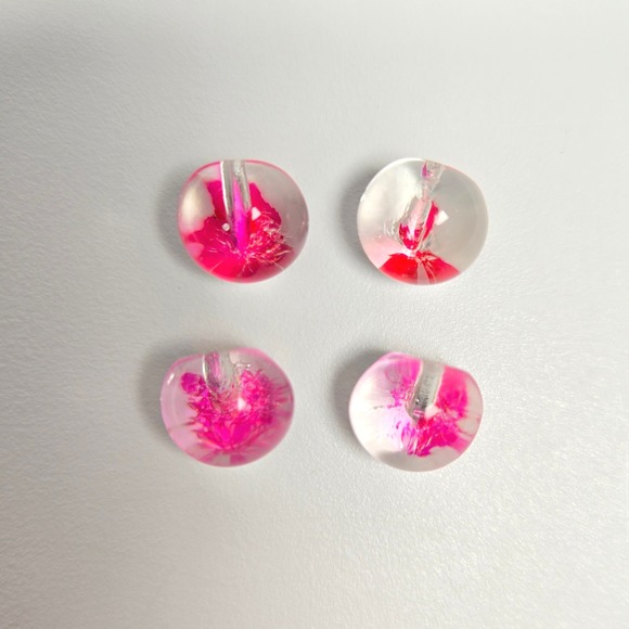 4 Czeck Art glass Buttons Molded Shank 1/2" Clear Pink Red Rounded Handmade - Picture 6 of 6